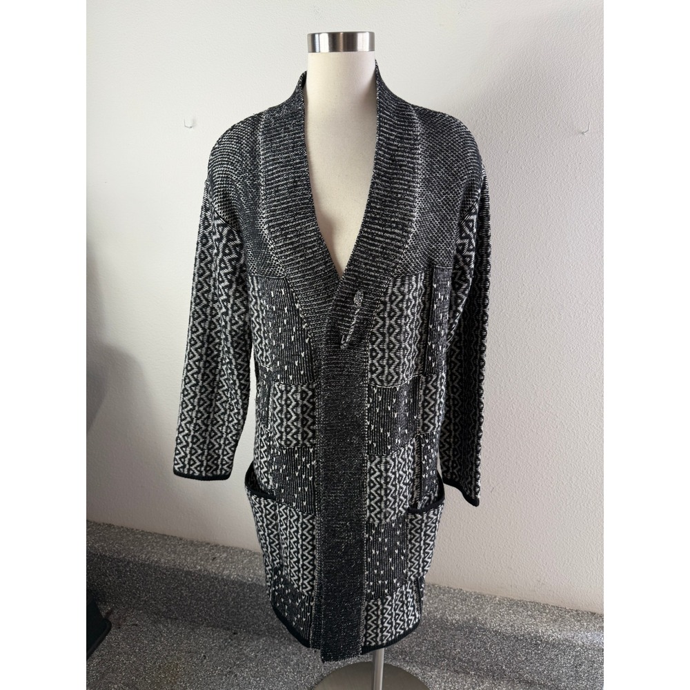 J Jill Womens Large Jacquard Knit Open Front Patchwork Cardigan Sweater